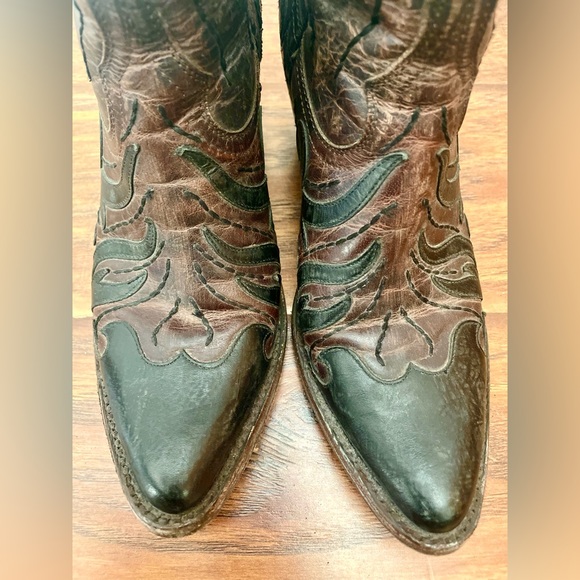 Old Gringo Cowboy Boots Brown Leather Embroidered Flame - Picture 2 of 12